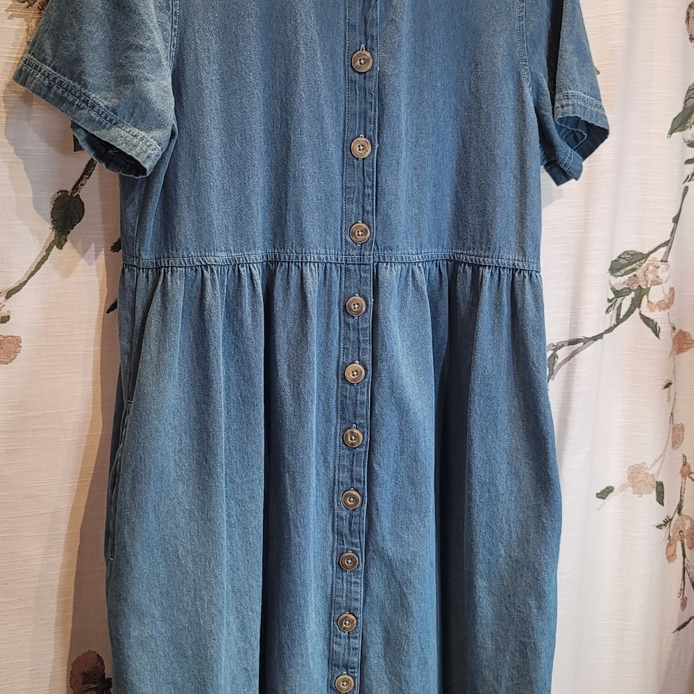 Blair Size Large Button Down Pockets Denim Shift Midi Blue Sundress Cottagecore - Picture 10 of 10